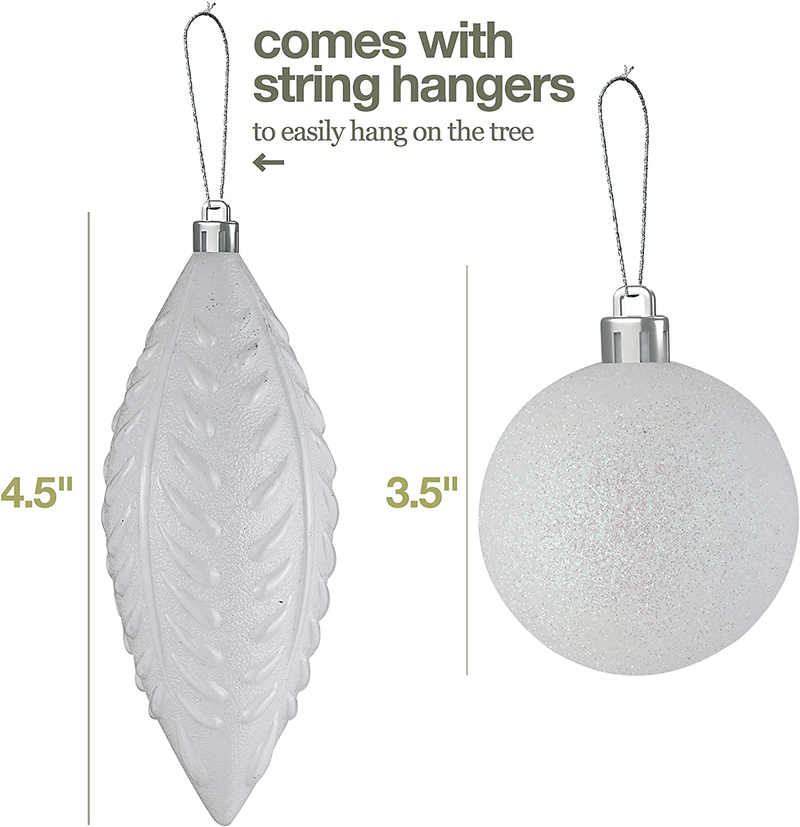 White Christmas Ball Ornaments for Christmas Decorations - 24 Pieces Xmas Tree Shatterproof Ornaments with Hanging Loop for Holiday and Party Decoration (Combo of 8 Ball and Shaped Styles) Home & Garden > Decor > Seasonal & Holiday Decorations& Garden > Decor > Seasonal & Holiday Decorations Prextex   