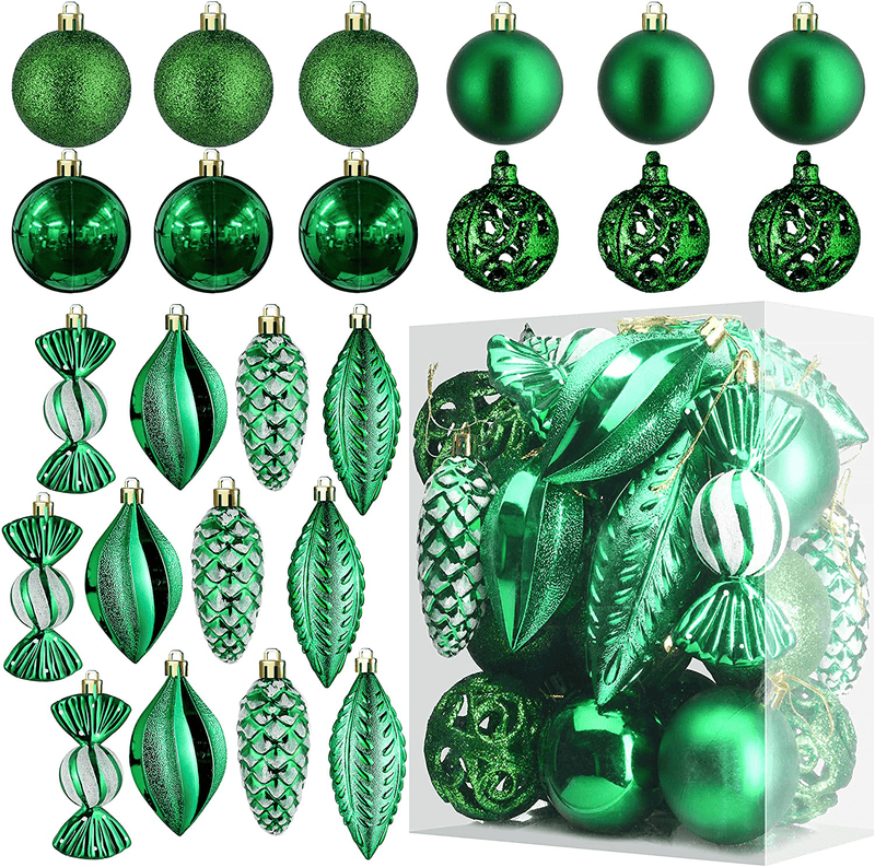 White Christmas Ball Ornaments for Christmas Decorations - 24 Pieces Xmas Tree Shatterproof Ornaments with Hanging Loop for Holiday and Party Decoration (Combo of 8 Ball and Shaped Styles) Home & Garden > Decor > Seasonal & Holiday Decorations& Garden > Decor > Seasonal & Holiday Decorations Prextex Green  