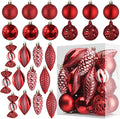 White Christmas Ball Ornaments for Christmas Decorations - 24 Pieces Xmas Tree Shatterproof Ornaments with Hanging Loop for Holiday and Party Decoration (Combo of 8 Ball and Shaped Styles) Home & Garden > Decor > Seasonal & Holiday Decorations& Garden > Decor > Seasonal & Holiday Decorations Prextex Red  