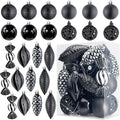 White Christmas Ball Ornaments for Christmas Decorations - 24 Pieces Xmas Tree Shatterproof Ornaments with Hanging Loop for Holiday and Party Decoration (Combo of 8 Ball and Shaped Styles) Home & Garden > Decor > Seasonal & Holiday Decorations& Garden > Decor > Seasonal & Holiday Decorations Prextex Black  