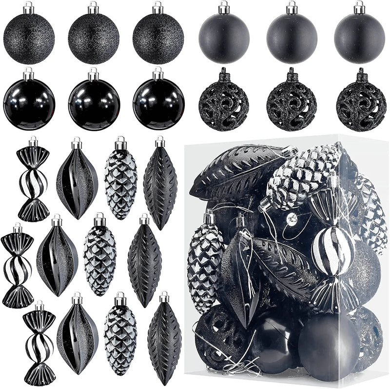 White Christmas Ball Ornaments for Christmas Decorations - 24 Pieces Xmas Tree Shatterproof Ornaments with Hanging Loop for Holiday and Party Decoration (Combo of 8 Ball and Shaped Styles) Home & Garden > Decor > Seasonal & Holiday Decorations& Garden > Decor > Seasonal & Holiday Decorations Prextex Black  