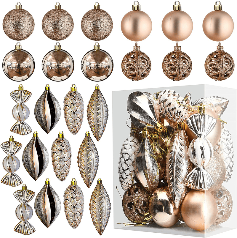 White Christmas Ball Ornaments for Christmas Decorations - 24 Pieces Xmas Tree Shatterproof Ornaments with Hanging Loop for Holiday and Party Decoration (Combo of 8 Ball and Shaped Styles) Home & Garden > Decor > Seasonal & Holiday Decorations& Garden > Decor > Seasonal & Holiday Decorations Prextex Champagne  