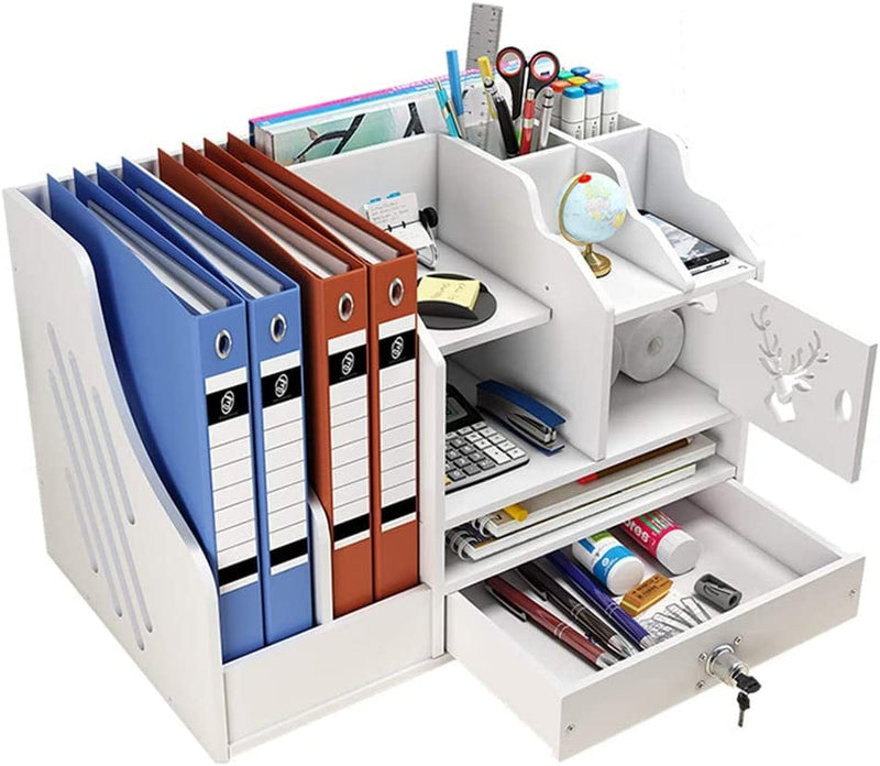 White Desktop Organizer, Multipurpose Desk Document File Tray Organizer Storage Display Shelf Rack for Home Office School (PB07) Home & Garden > Household Supplies > Storage & Organization BlayaAdd PB02  