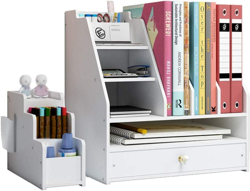 White Desktop Organizer, Multipurpose Desk Document File Tray Organizer Storage Display Shelf Rack for Home Office School (PB07)