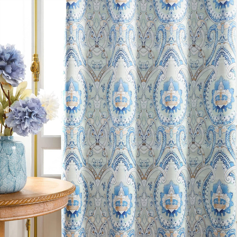 White Grey Blackout Curtains for Bedroom 84 Inch Length Floral Printed Living Room Curtain Panels for Farmhouse Décor Blossom Thermal Energy Efficient Light Blocking Window Curtain 50"W 2Pcs Home & Garden > Decor > Window Treatments > Curtains & Drapes FMFUNCTEX Baroque/ Blue 50"W x 63"L 