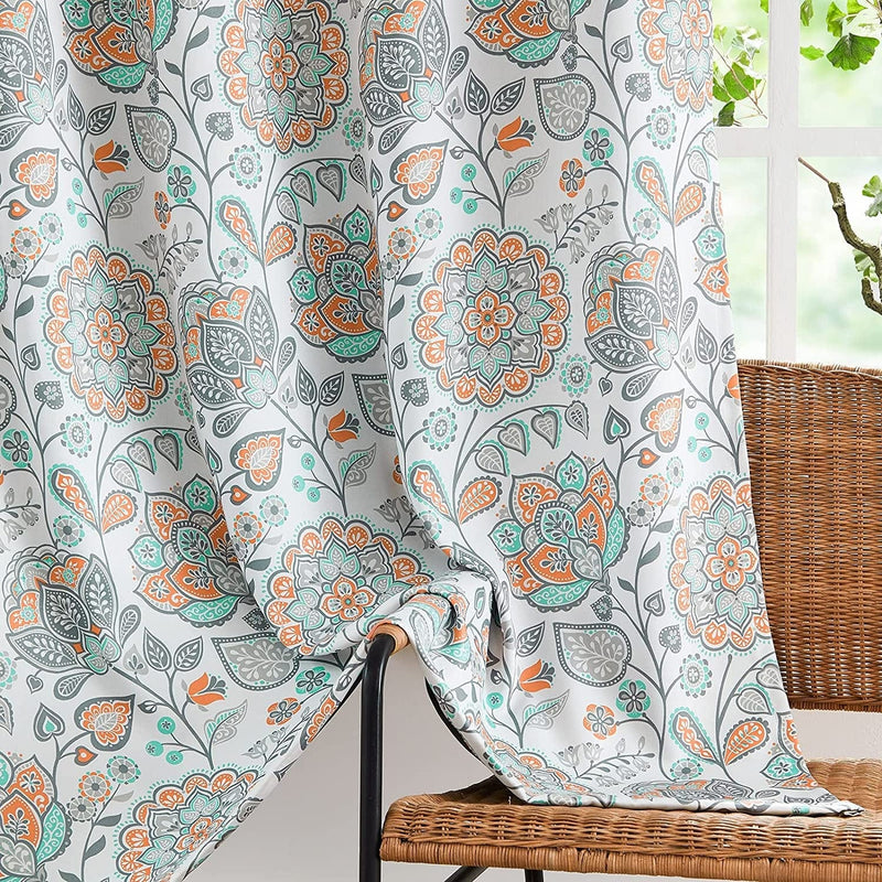 White Grey Blackout Curtains for Bedroom 84 Inch Length Floral Printed Living Room Curtain Panels for Farmhouse Décor Blossom Thermal Energy Efficient Light Blocking Window Curtain 50"W 2Pcs Home & Garden > Decor > Window Treatments > Curtains & Drapes FMFUNCTEX Jacobean/ Orange 50"W x 63"L 