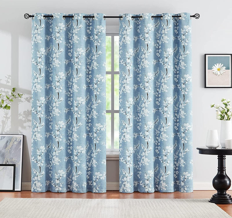 White Grey Blackout Curtains for Bedroom 84 Inch Length Floral Printed Living Room Curtain Panels for Farmhouse Décor Blossom Thermal Energy Efficient Light Blocking Window Curtain 50"W 2Pcs Home & Garden > Decor > Window Treatments > Curtains & Drapes FMFUNCTEX Blossom/ Blue 50"W x 96"L 