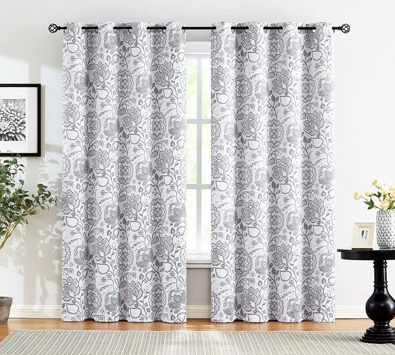 White Grey Blackout Curtains for Bedroom 84 Inch Length Floral Printed Living Room Curtain Panels for Farmhouse Décor Blossom Thermal Energy Efficient Light Blocking Window Curtain 50"W 2Pcs Home & Garden > Decor > Window Treatments > Curtains & Drapes FMFUNCTEX Jacobean/ Grey 50"W x 96"L 