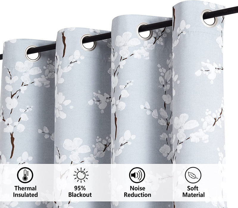 White Grey Blackout Curtains for Bedroom 84 Inch Length Floral Printed Living Room Curtain Panels for Farmhouse Décor Blossom Thermal Energy Efficient Light Blocking Window Curtain 50"W 2Pcs Home & Garden > Decor > Window Treatments > Curtains & Drapes FMFUNCTEX   