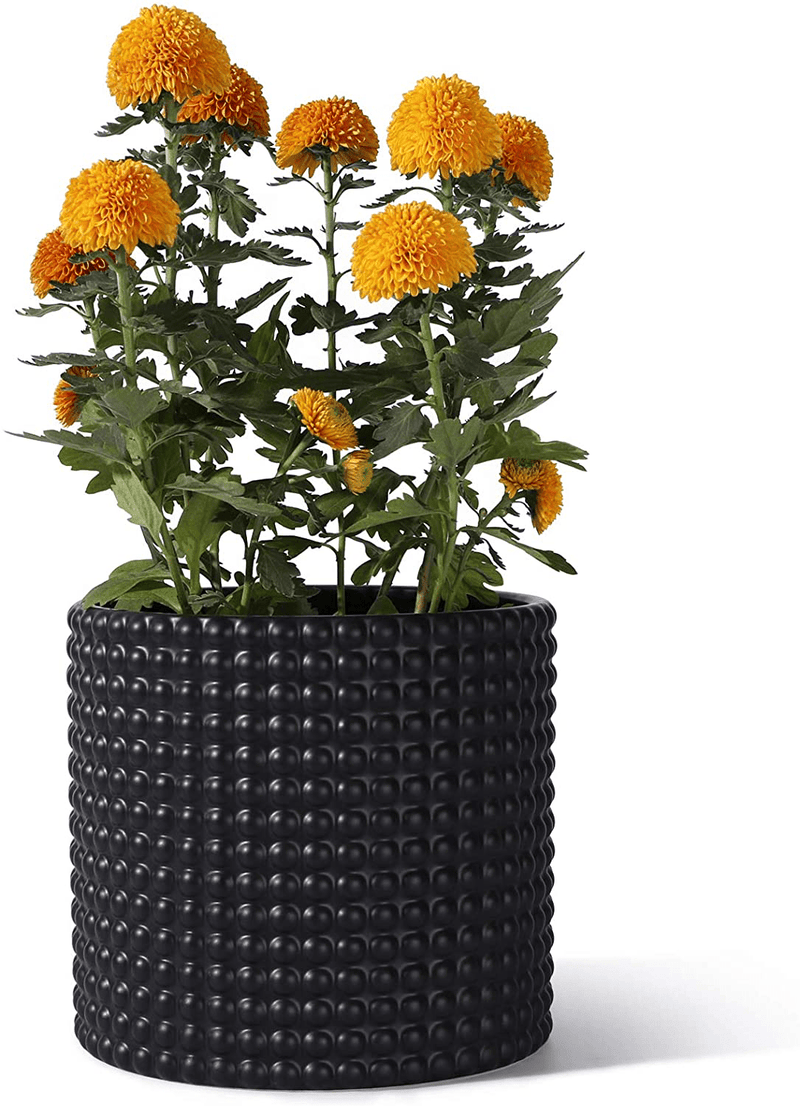 White Planter Pots for Plants Indoor - 6.1 Inch Ceramic Vintage-Style Hobnail Textured Flower Pot with Drainage Hole for Modern Home Decor(POTEY 055102, Plants NOT Included) Home & Garden > Decor > Seasonal & Holiday Decorations POTEY Matte Black Extra Large - 8 inch D 