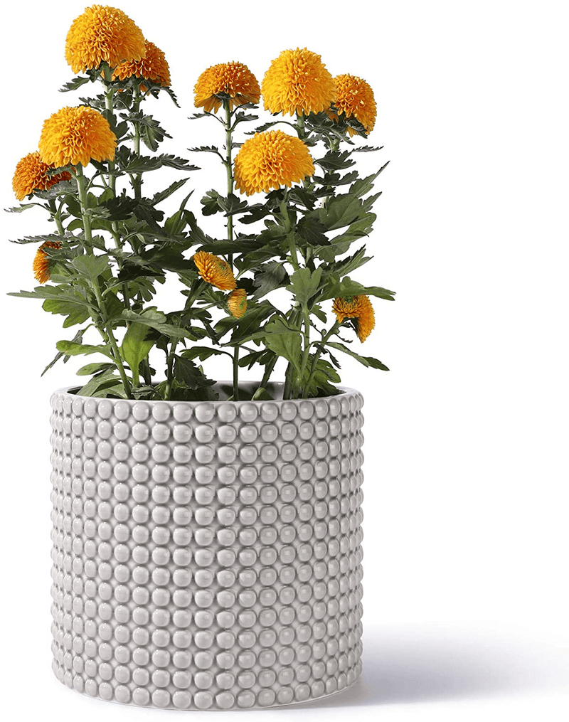 White Planter Pots for Plants Indoor - 6.1 Inch Ceramic Vintage-Style Hobnail Textured Flower Pot with Drainage Hole for Modern Home Decor(POTEY 055102, Plants NOT Included) Home & Garden > Decor > Seasonal & Holiday Decorations POTEY Shiny Grey Extra Large - 8 inch D 
