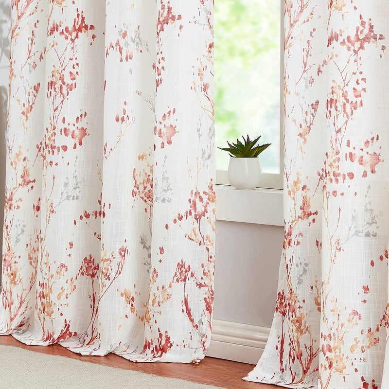 White Semi Sheers Curtains with Red Orange Tree Branch Print Pattern Window Curtains for Living-Room 84" Grommet Top Privacy Curtain Drapes Watercolor Design Curtain Panels 2 Pcs Home & Garden > Decor > Window Treatments > Curtains & Drapes Treatmentex   