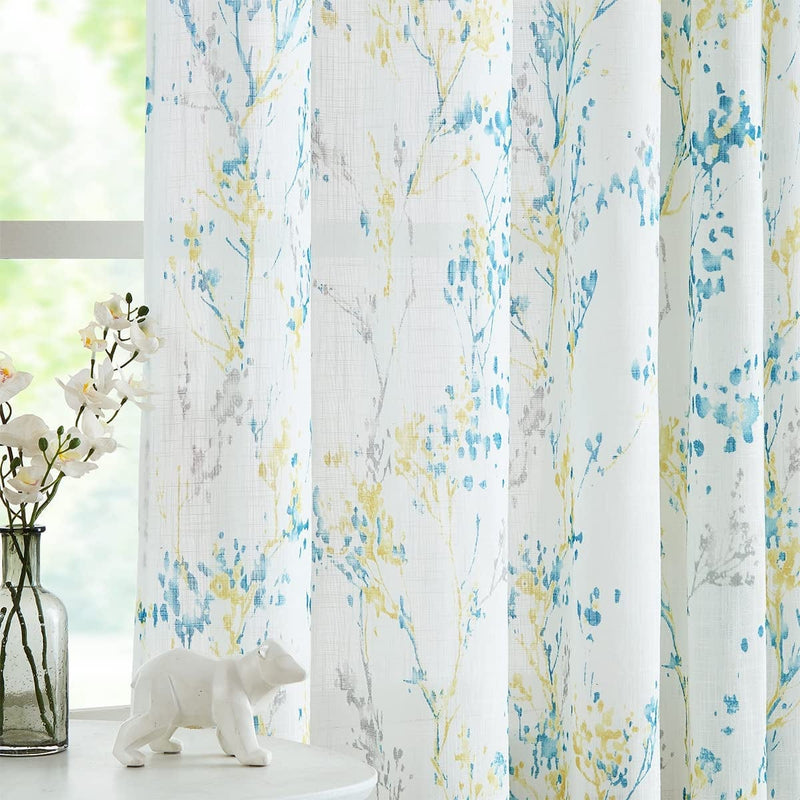 White Semi Sheers Curtains with Red Orange Tree Branch Print Pattern Window Curtains for Living-Room 84" Grommet Top Privacy Curtain Drapes Watercolor Design Curtain Panels 2 Pcs Home & Garden > Decor > Window Treatments > Curtains & Drapes Treatmentex Teal/Yellow 52" x 84" 