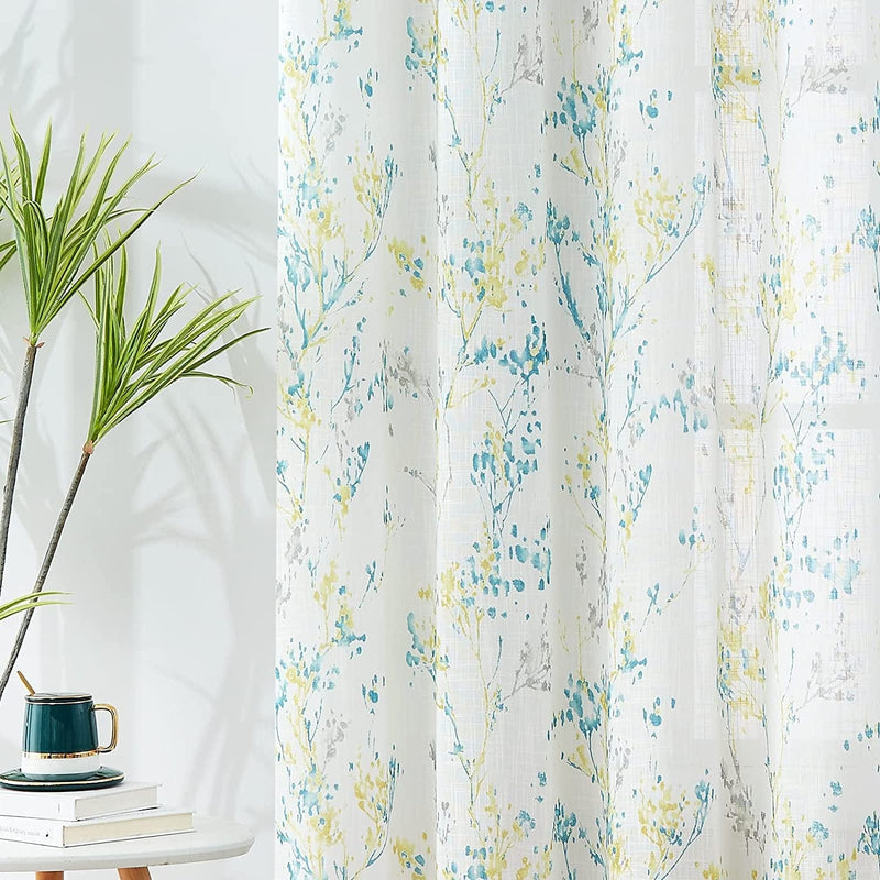 White Semi Sheers Curtains with Red Orange Tree Branch Print Pattern Window Curtains for Living-Room 84" Grommet Top Privacy Curtain Drapes Watercolor Design Curtain Panels 2 Pcs Home & Garden > Decor > Window Treatments > Curtains & Drapes Treatmentex Teal/Yellow 52" x 95" 