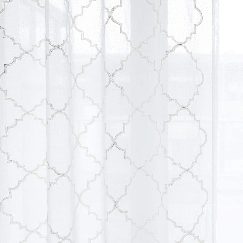 White Sheer Curtains 84 Inches Long, Rod Pocket Sheer Drapes for Living Room, Bedroom, 2 Panels, 52"X84", Embroidered Moroccan Tile Lattice Design Semi Voile Window Treatments for Yard, Patio, Villa. Home & Garden > Decor > Window Treatments > Curtains & Drapes MYSTIC-HOME   