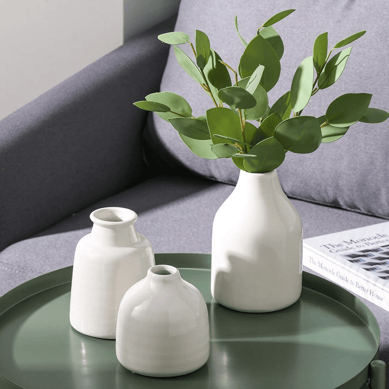 White Small Ceramic Vases Set of 3 for Flowers Modern Floral Vase Living Room Decor Home Decoration Home & Garden > Decor > Vases KIMSER Default Title  