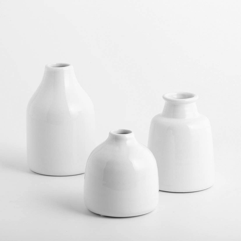 White Small Ceramic Vases Set of 3 for Flowers Modern Floral Vase Living Room Decor Home Decoration Home & Garden > Decor > Vases KIMSER   