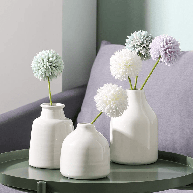 White Small Ceramic Vases Set of 3 for Flowers Modern Floral Vase Living Room Decor Home Decoration Home & Garden > Decor > Vases KIMSER   