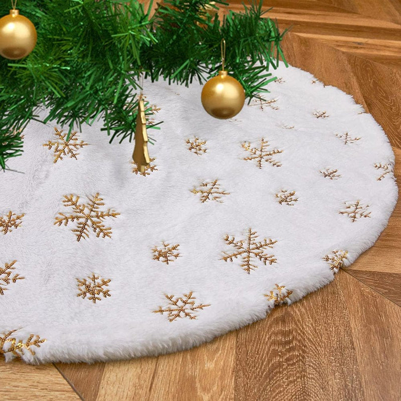 White Tree Skirt Faux Fur Rose Gold Sequin Tree Skirt Christmas Decoration 24/36/48Inch Double Layers Treecovers Shiny Tree Floor Mats Fireplace Tree Skirts Fluffy Tree Skirt (24Inch,Silver Snowflake) Home & Garden > Decor > Seasonal & Holiday Decorations > Christmas Tree Skirts Baumaty 24" Gold Snowflake 