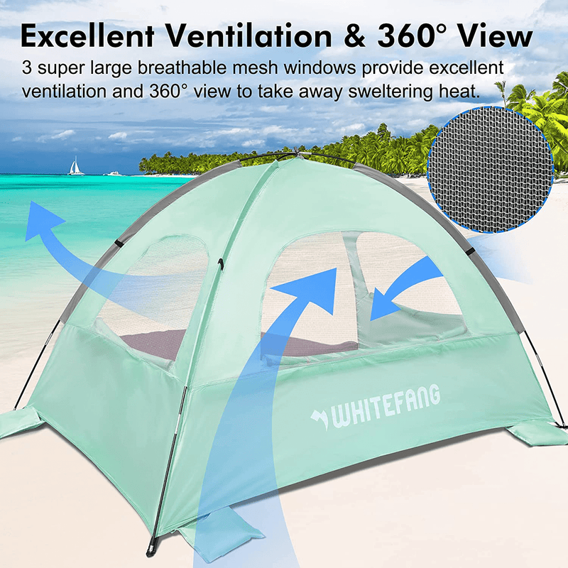 Whitefang Beach Tent Anti-Uv Portable Sun Shade Shelter for 3 Person, Extendable Floor with 3 Ventilating Mesh Windows plus Carrying Bag, Stakes and Guy Lines (Mint Green) Sporting Goods > Outdoor Recreation > Camping & Hiking > Tent Accessories WhiteFang   
