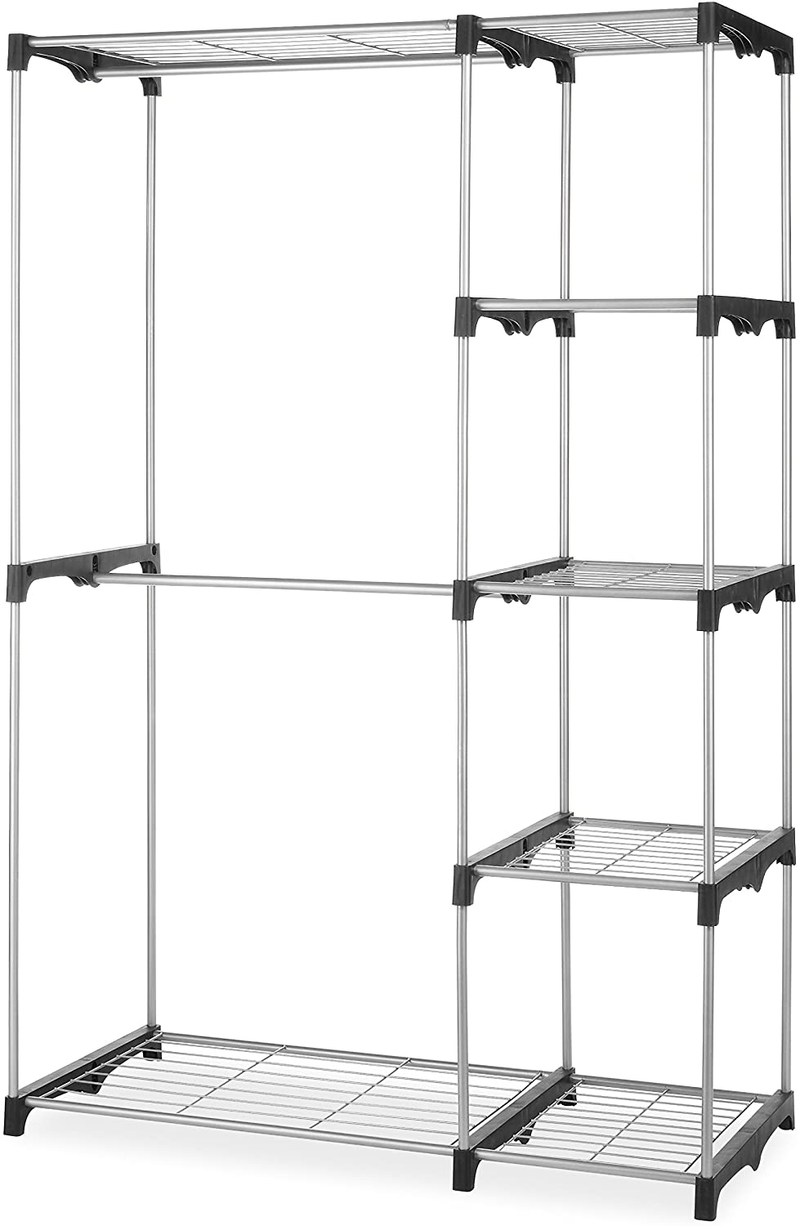 Whitmor Double Rod Freestanding Closet Heavy Duty Storage Organizer Furniture > Cabinets & Storage > Armoires & Wardrobes Whitmor Gray  