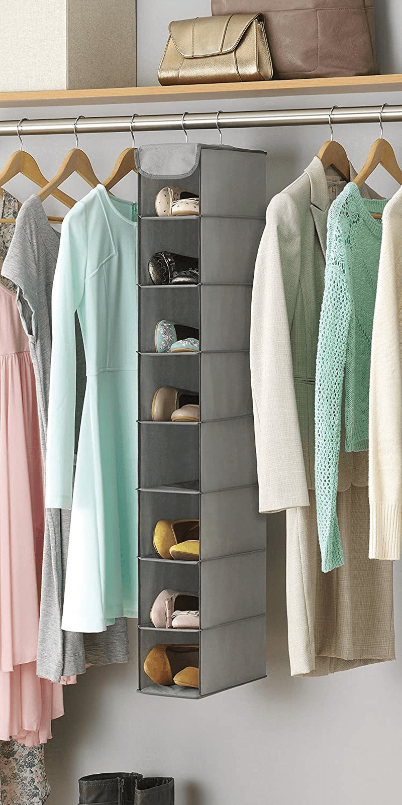 Whitmor Hanging Shoe Shelves - 8 Section - Closet Organizer - Grey Furniture > Cabinets & Storage > Armoires & Wardrobes Whitmor   