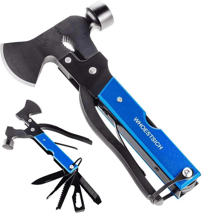 WHOESTSICH Multi Tool Camping Accessories, 16 in 1 Survival Tactical Tools Outdoor Hiking Fishing Essentials Multi-Function Camping Gear with Knife Axe Hammer, Christmas Gifts for Men(Blue) Sporting Goods > Outdoor Recreation > Camping & Hiking > Camping Tools WHOESTSICH Blue  