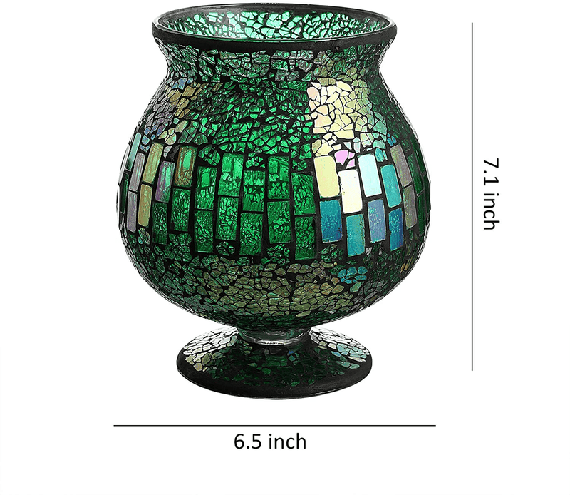 Whole Housewares 6.5 X 7 Inches Mosaic Glass Hurricane, Mosaic Glass Vase for Gifts & Home Decoration (Green) Home & Garden > Decor > Home Fragrance Accessories > Candle Holders WHOLE HOUSEWARES   