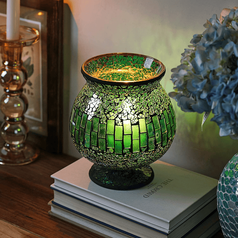 Whole Housewares 6.5 X 7 Inches Mosaic Glass Hurricane, Mosaic Glass Vase for Gifts & Home Decoration (Green) Home & Garden > Decor > Home Fragrance Accessories > Candle Holders WHOLE HOUSEWARES   