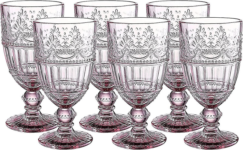 WHOLE HOUSEWARES | Vintage Glass Tumblers | Set of 4 Drinking Glasses | 11Oz Embossed Design | Drinking Cups for Water, Iced Tea, Juice (Multi-Color) Home & Garden > Kitchen & Dining > Tableware > Drinkware WHOLE HOUSEWARES Pink  