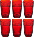 WHOLE HOUSEWARES | Vintage Glass Tumblers | Set of 4 Drinking Glasses | 11Oz Embossed Design | Drinking Cups for Water, Iced Tea, Juice (Multi-Color) Home & Garden > Kitchen & Dining > Tableware > Drinkware WHOLE HOUSEWARES Red 2  