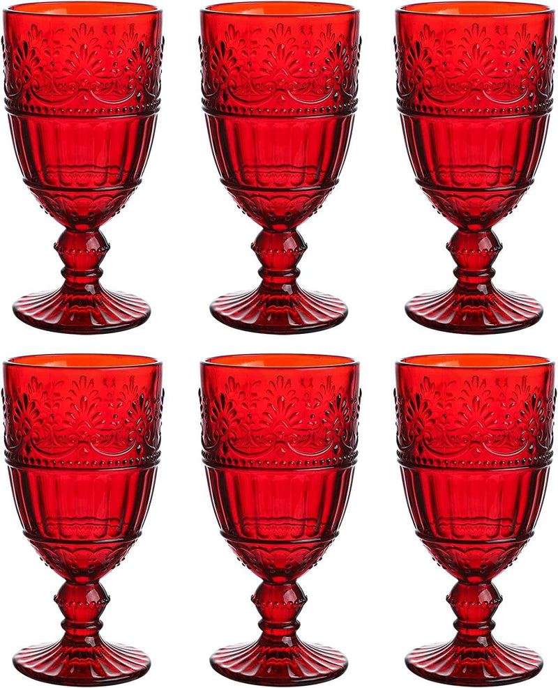 WHOLE HOUSEWARES | Vintage Glass Tumblers | Set of 4 Drinking Glasses | 11Oz Embossed Design | Drinking Cups for Water, Iced Tea, Juice (Multi-Color) Home & Garden > Kitchen & Dining > Tableware > Drinkware WHOLE HOUSEWARES Red  