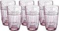 WHOLE HOUSEWARES | Vintage Glass Tumblers | Set of 4 Drinking Glasses | 11Oz Embossed Design | Drinking Cups for Water, Iced Tea, Juice (Multi-Color) Home & Garden > Kitchen & Dining > Tableware > Drinkware WHOLE HOUSEWARES Pink 2  