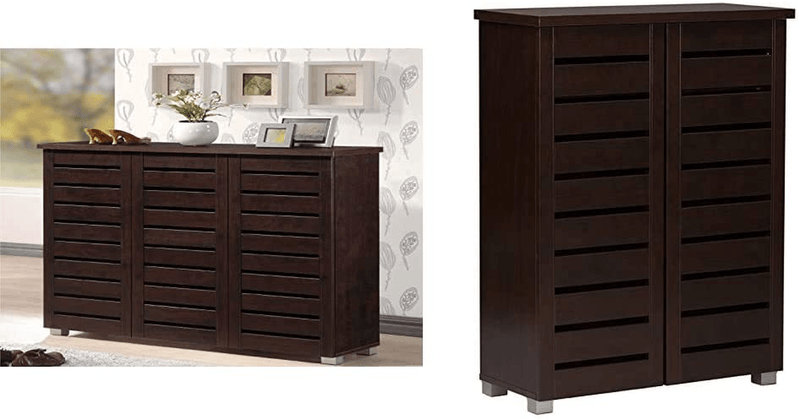 Wholesale Interiors Baxton Studio Adalwin Modern and Contemporary 3-Door Dark Brown Wooden Entryway Shoes Storage Cabinet Furniture > Cabinets & Storage > Armoires & Wardrobes Baxton Studio Cabinet + 2-Door Cabinet  