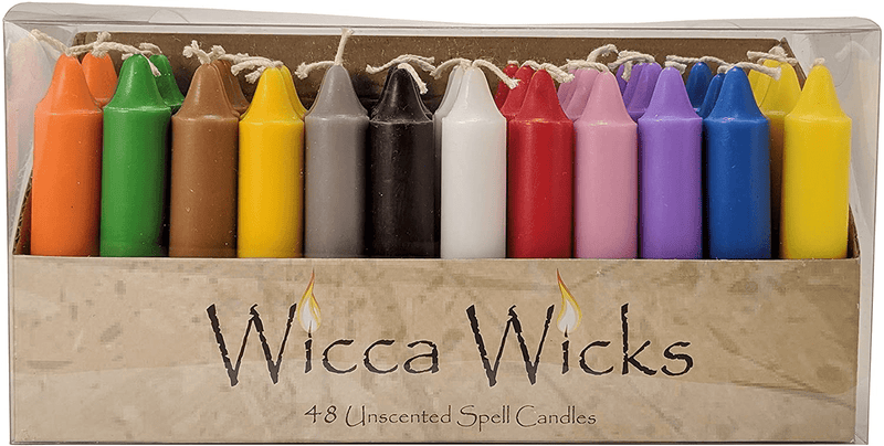 Wicca Wicks - Box of 48 Colored Candles | 4 inches Tall & 3/4 inch Diameter | Witchcraft Supplies for Your Personal Wiccan Altar, Spells, Charms & Rituals | Witchy Room Decor | Taper Candlesticks Home & Garden > Decor > Home Fragrances > Candles WICCA WICKS Default Title  