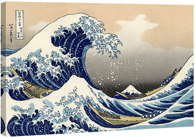 Wieco Art Great Wave of Kanagawa Katsushika Hokusai Giclee Canvas Prints Wall Art Abstract Seascape Pictures Paintings for Living Room Home Decorations Large Modern Stretched and Framed Sea Artwork Home & Garden > Decor > Artwork > Posters, Prints, & Visual Artwork Wieco Art 36x24inch (90x60cm)  