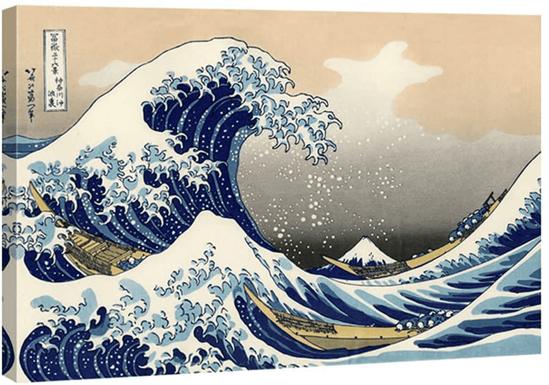 Wieco Art Great Wave of Kanagawa Katsushika Hokusai Giclee Canvas Prints Wall Art Abstract Seascape Pictures Paintings for Living Room Home Decorations Large Modern Stretched and Framed Sea Artwork Home & Garden > Decor > Artwork > Posters, Prints, & Visual Artwork Wieco Art 48x32inch (120x80cm)  