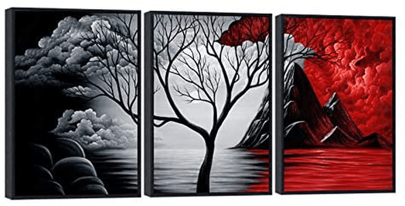 Wieco Art the Cloud Tree Wall Art Oil Paintings Giclee Landscape Canvas Prints for Home Decorations, 3 Panels Home & Garden > Decor > Artwork > Posters, Prints, & Visual Artwork Wieco Art 16x24inchx3pcs (Framed)  
