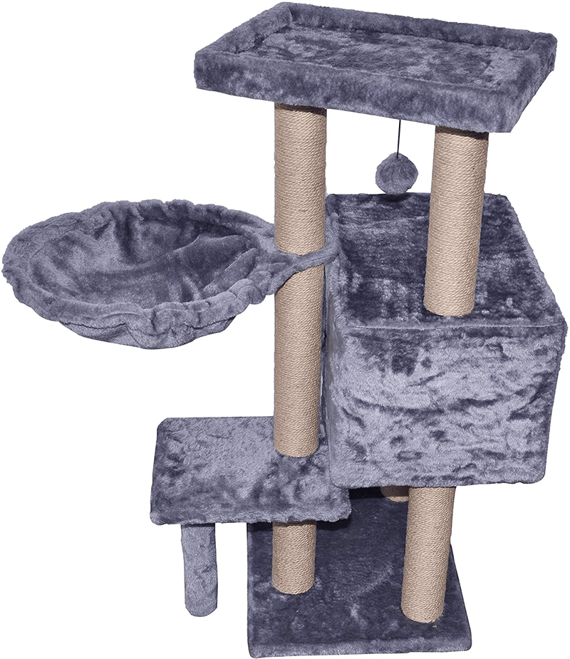 WIKI 002G Cat Tree Has Scratching Toy with a Ball Activity Centre Cat Tower Furniture Jute-Covered Scratching Posts Grey Animals & Pet Supplies > Pet Supplies > Cat Supplies > Cat Beds WIKI   
