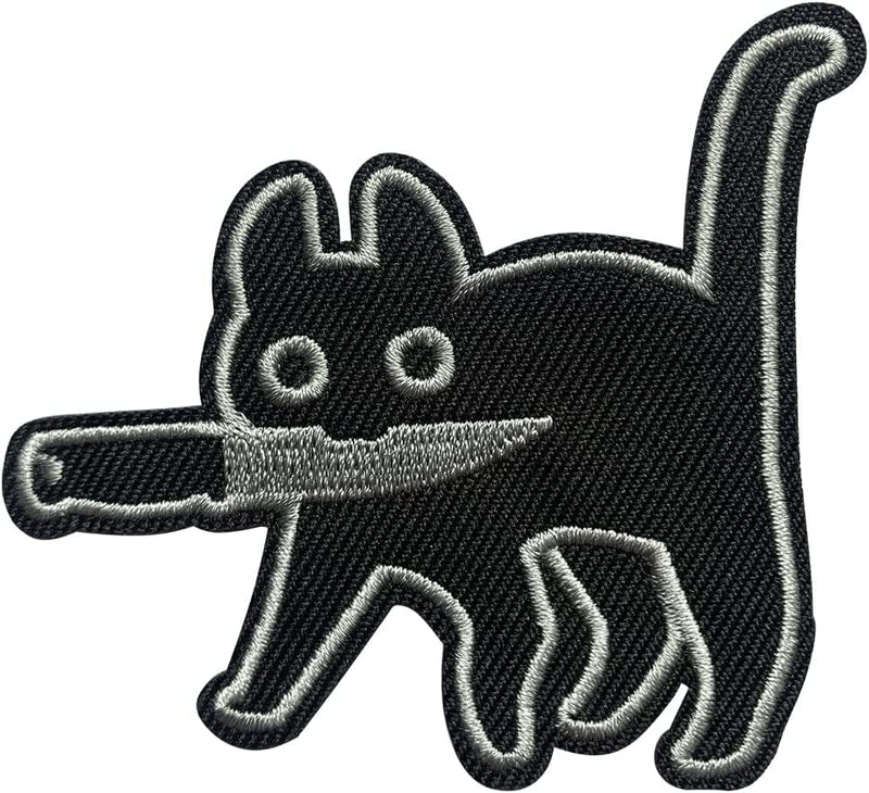 Wikineon Iron on Embroidered Patch, Cat with Knife - Appliable to Badge Iron on Sew on Emblem Patch DIY Accessories Perfect for Jackets, Clothes, Hats & Jeans Sporting Goods > Outdoor Recreation > Winter Sports & Activities Wikineon Cat with Knife Patch  