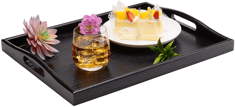 Wild Solutions Black Serving Tray Large Wood Rectangle Decorative Ottoman Food Butler Tray with Cutout Handles  - 17.7 in x 13.8 in x 1.8 in Home & Garden > Decor > Decorative Trays WildSolutions TM   