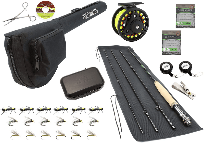 Wild Water Fly Fishing 9 Foot, 4-Piece, 3/4 Weight Fly Rod Deluxe Complete Fly Fishing Rod and Reel Combo Starter Package Sporting Goods > Outdoor Recreation > Fishing > Fishing Rods Wild Water Default Title  