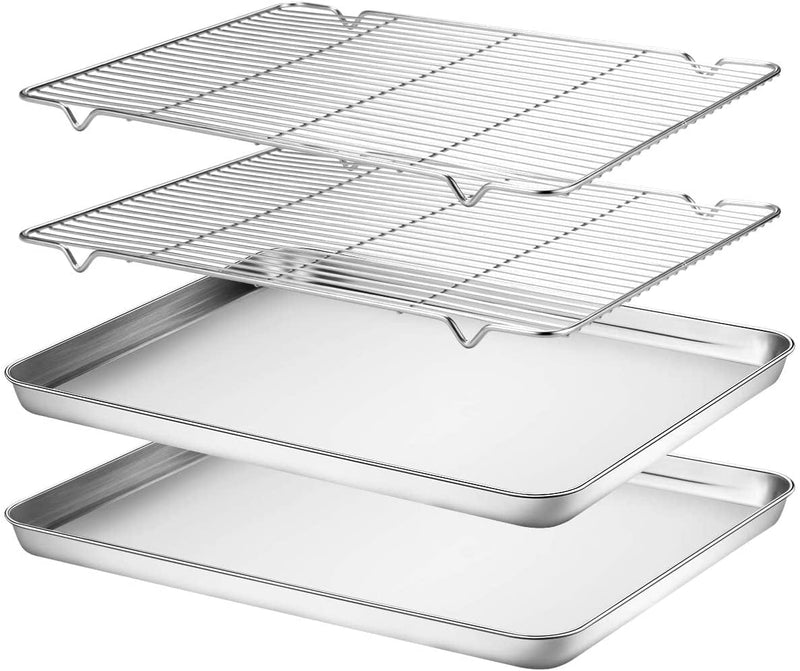 Wildone Baking Sheet & Rack Set [2 Sheets + 2 Racks], Stainless Steel Cookie Pan with Cooling Rack, Size 16 X 12 X 1 Inch, Non Toxic & Heavy Duty & Easy Clean Home & Garden > Kitchen & Dining > Cookware & Bakeware Wildone 18 x 13 x 1 inch  