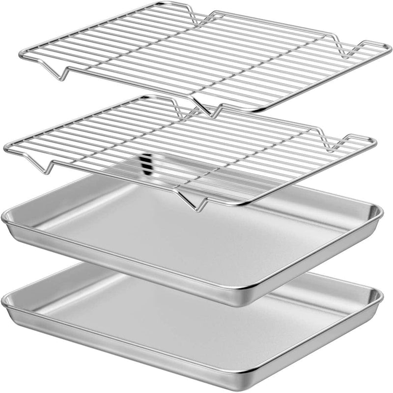 Wildone Baking Sheet & Rack Set [2 Sheets + 2 Racks], Stainless Steel Cookie Pan with Cooling Rack, Size 16 X 12 X 1 Inch, Non Toxic & Heavy Duty & Easy Clean Home & Garden > Kitchen & Dining > Cookware & Bakeware Wildone 10 x 8 x 1 inch  