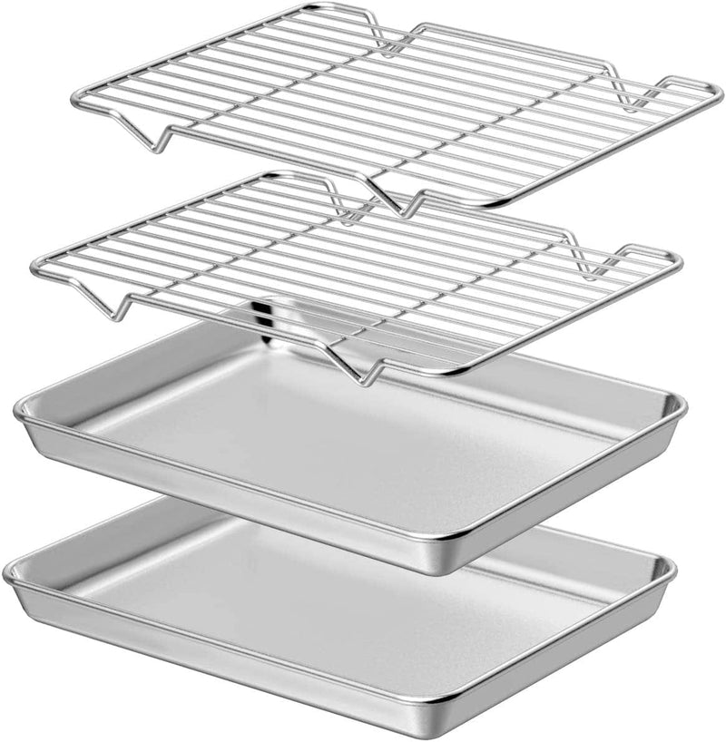 Wildone Baking Sheet & Rack Set [2 Sheets + 2 Racks], Stainless Steel Cookie Pan with Cooling Rack, Size 16 X 12 X 1 Inch, Non Toxic & Heavy Duty & Easy Clean Home & Garden > Kitchen & Dining > Cookware & Bakeware Wildone 9 x 7 x 1 inch  