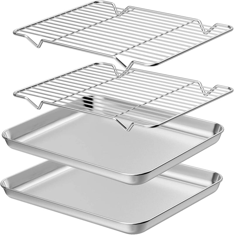 Wildone Baking Sheet & Rack Set [2 Sheets + 2 Racks], Stainless Steel Cookie Pan with Cooling Rack, Size 16 X 12 X 1 Inch, Non Toxic & Heavy Duty & Easy Clean Home & Garden > Kitchen & Dining > Cookware & Bakeware Wildone 12 x 10 x 1 inch  