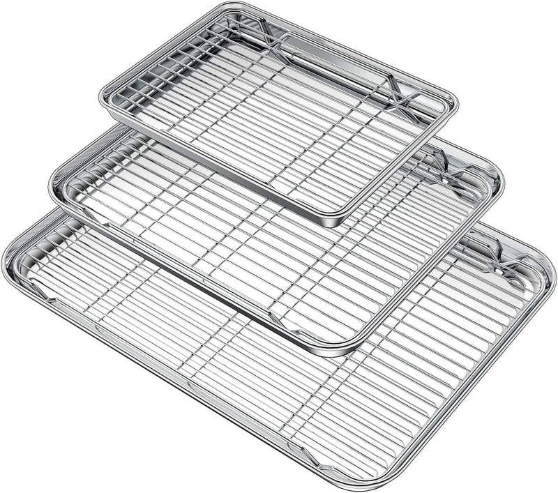 Wildone Baking Sheet with Rack Set (3 Pans + 3 Racks), Stainless Steel Baking Pan Cookie Sheet with Cooling Rack, Non Toxic & Heavy Duty & Easy Clean Home & Garden > Kitchen & Dining > Cookware & Bakeware Wildone   