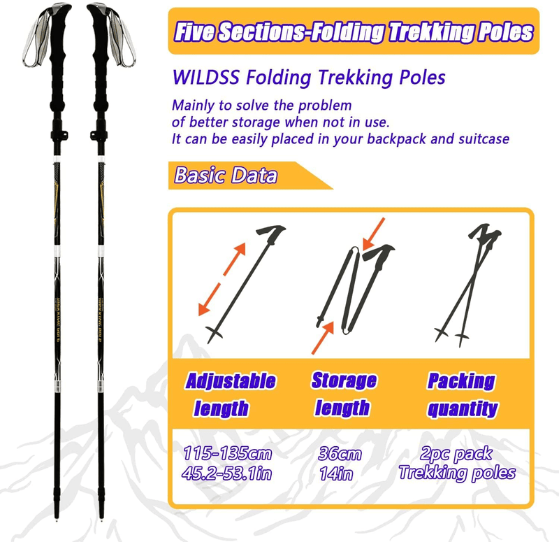 Wildss Hiking Poles - Collapsible Trekking Poles - Adjustable Lightweight Walking Stick for Hiking - with Quick Lock System - for Hiking Camping Men Women Child Elderly(Black) Sporting Goods > Outdoor Recreation > Camping & Hiking > Hiking Poles wildss   
