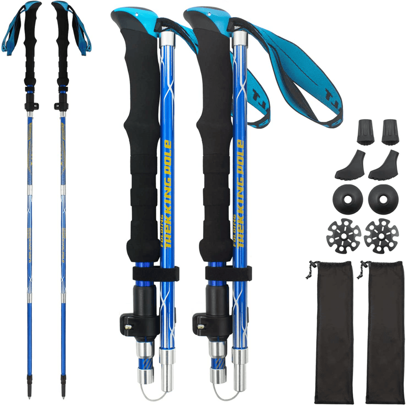 Wildss Hiking Poles - Collapsible Trekking Poles - Adjustable Lightweight Walking Stick for Hiking - with Quick Lock System - for Hiking Men Women Child Elderly(Blue)