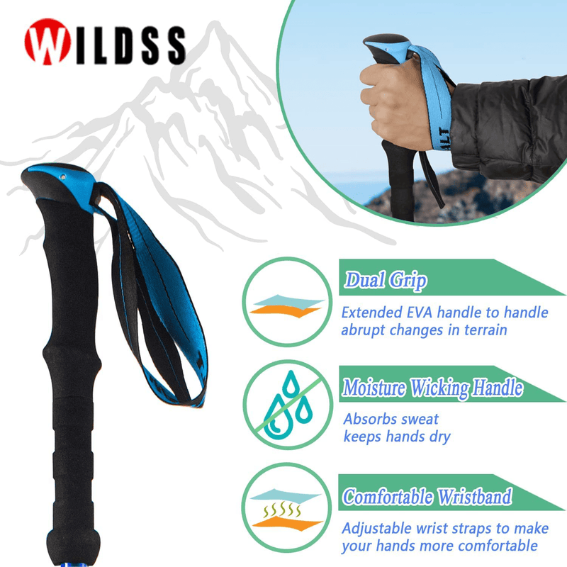 Wildss Hiking Poles - Collapsible Trekking Poles - Adjustable Lightweight Walking Stick for Hiking - with Quick Lock System - for Hiking Men Women Child Elderly(Blue) Sporting Goods > Outdoor Recreation > Camping & Hiking > Hiking Poles wildss   